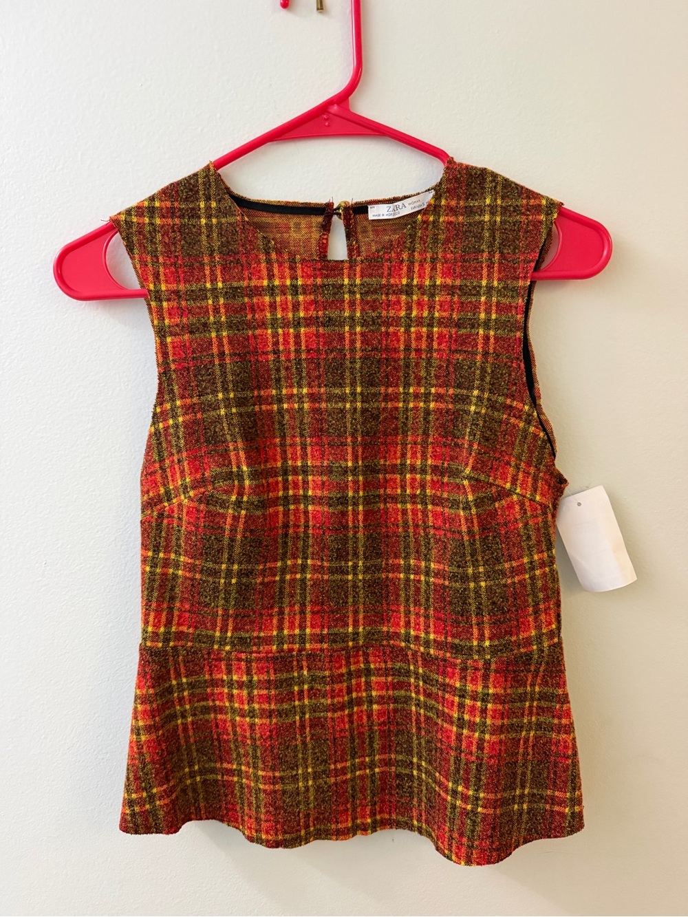 Zara Women’s Red, Green & Yellow Plaid Sleeveless Top